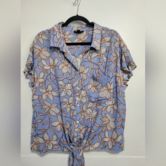 Jessica Simpson Women's Rhea Tie Front Button-down Blouse Bluse 1X - Picture 1 of 8